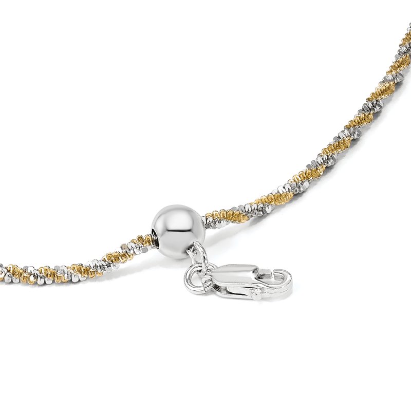 Sterling Silver w/Gold-tone Adjustable 2mm Cyclone Chain