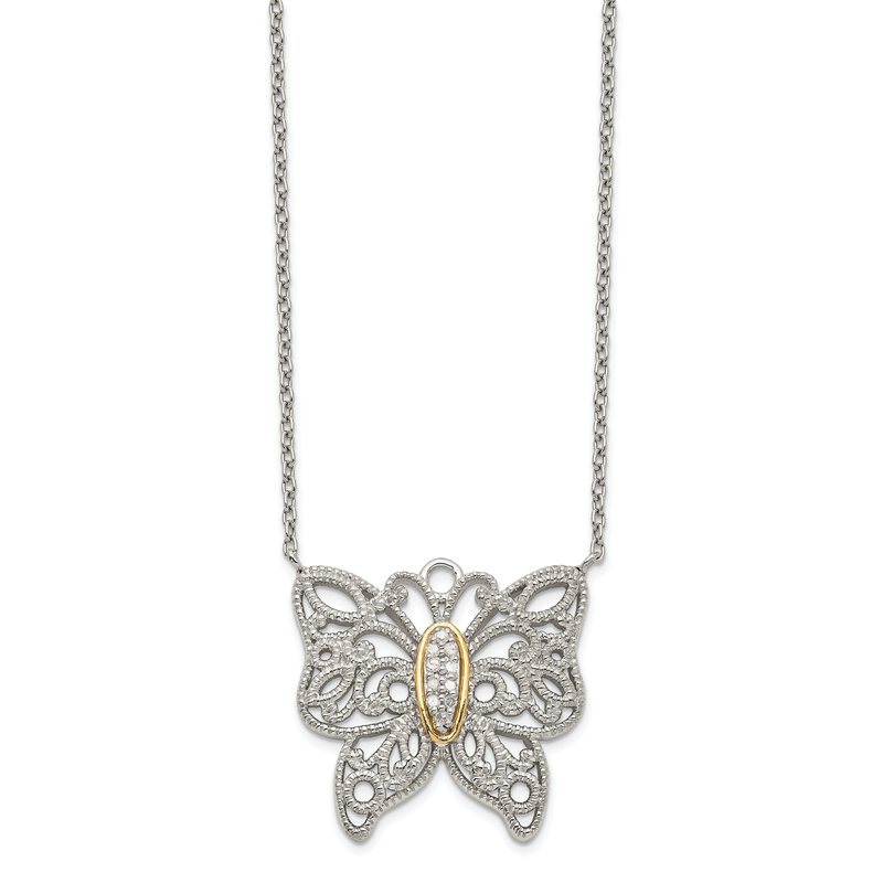 Sterling Silver Rhodium-plated with 14K Accent 18 Inch Diamond Butterfly Necklace