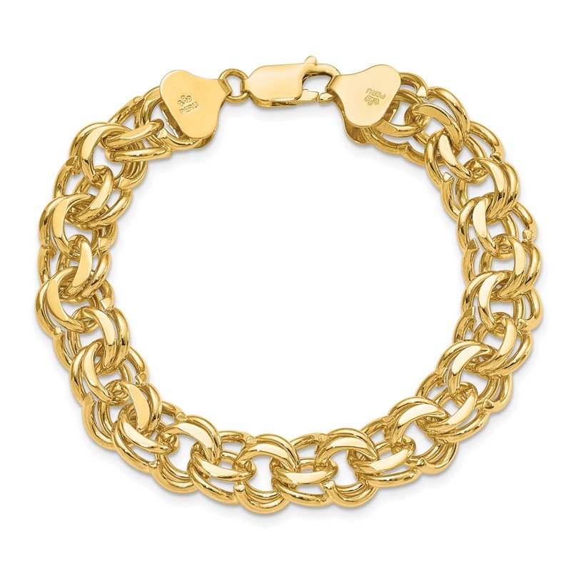 14k 11mm Solid Double Link 7 inch Charm Bracelet
