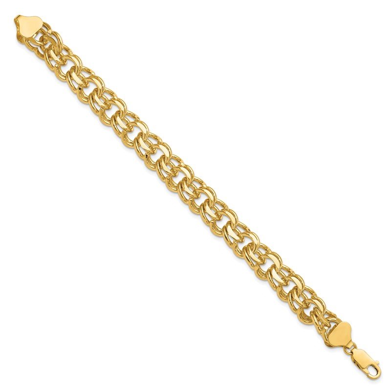 14k 11mm Solid Double Link 7 inch Charm Bracelet