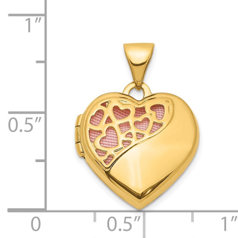14K Hearts Cut Out with Pink Fabric Interior 16mm Heart Locket