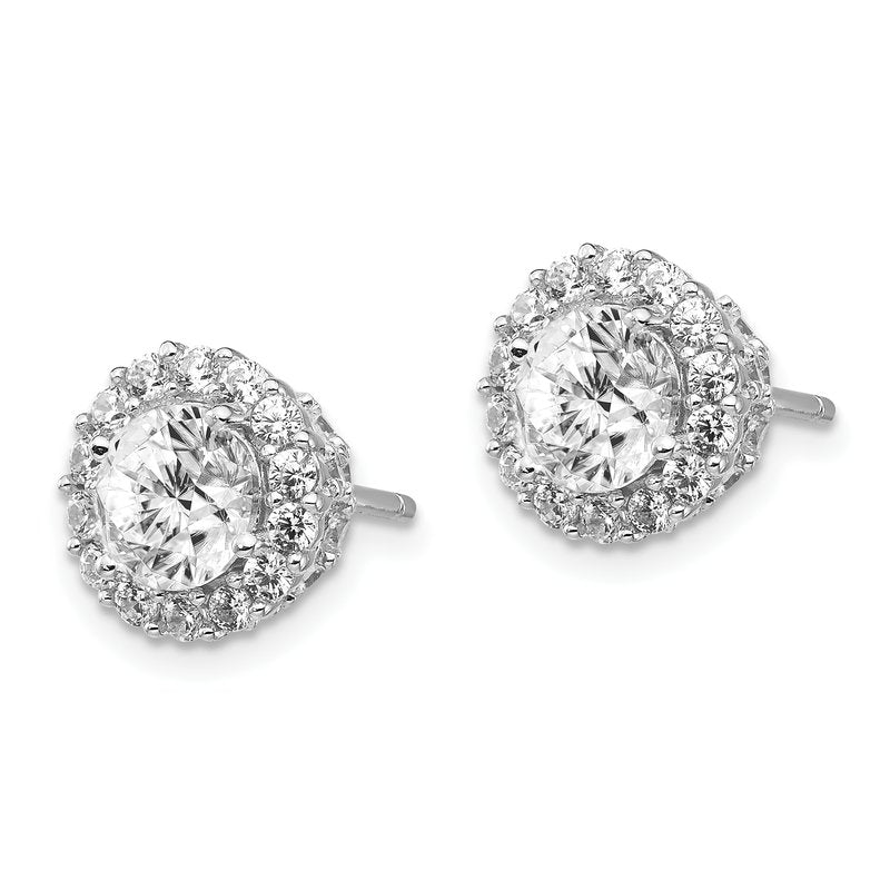 Sterling Silver Rhodium-plated Brilliant-cut CZ Round Halo Post Earrings