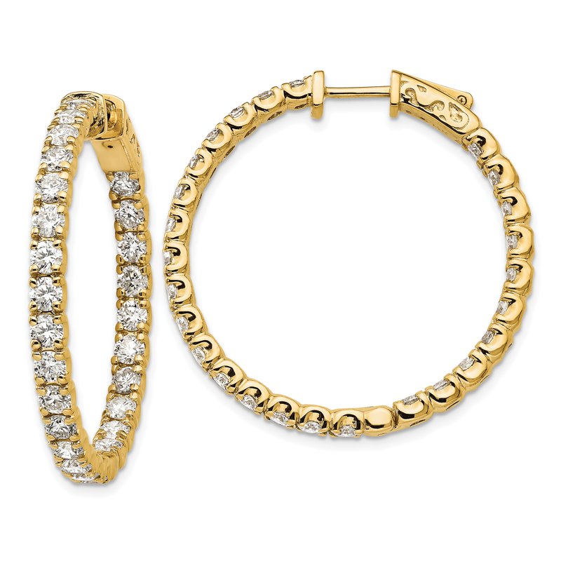 14K Yellow Gold 4 7/8 carat Lab Grown Diamond VS+ F+ Complet In and Out Hoop Earrings