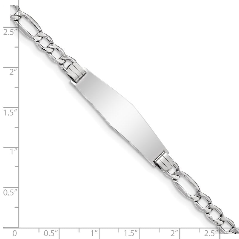 14K White Gold Polished Semi-Solid Chain/Solid Plate Figaro Link Soft Diamond Shape 34x10mm Plate 7 inch ID Bracelet