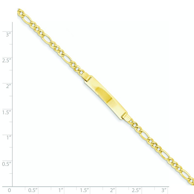 14k Polished Semi-Solid Chain/Solid Plate Figaro Link 25.5x5mm Plate 7 inch ID Bracelet