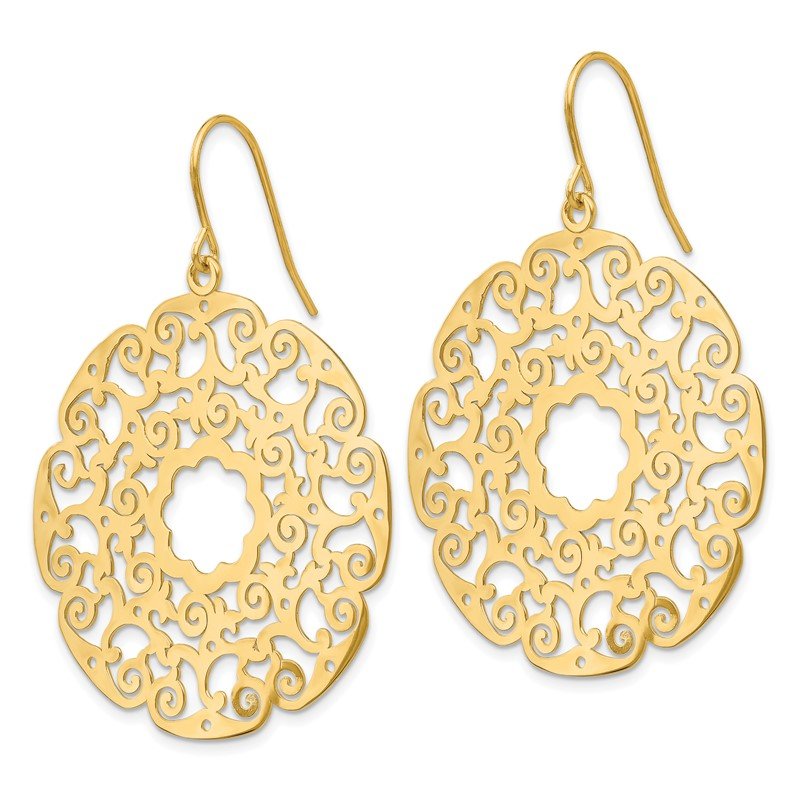 14K Fancy Lace Filigree Dangle Earrings