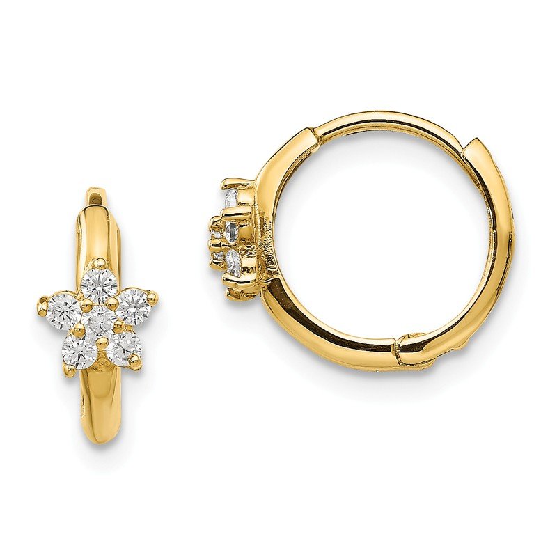 14k Madi K CZ Children's Flower Hinged Hoop Earrings