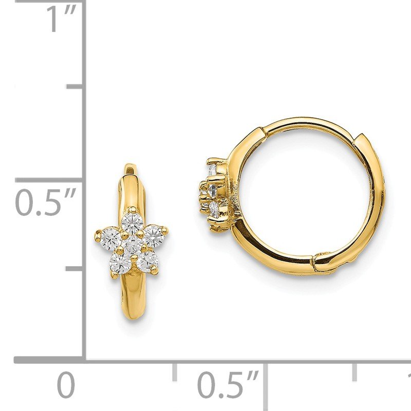 14k Madi K CZ Children's Flower Hinged Hoop Earrings