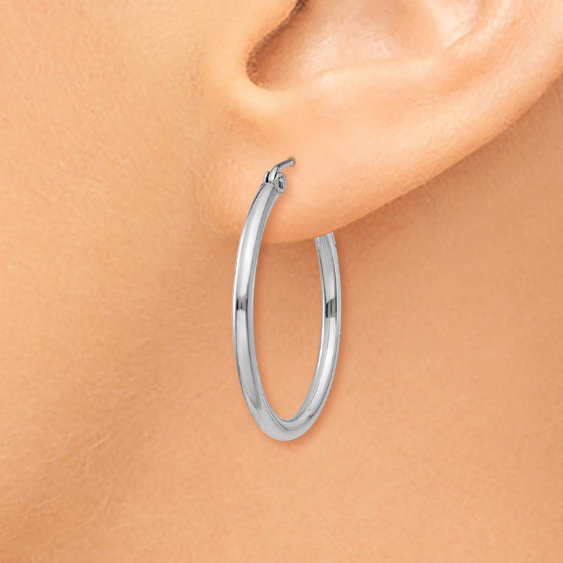14k White Gold 2x25mm Polished Tube Hoop Earrings
