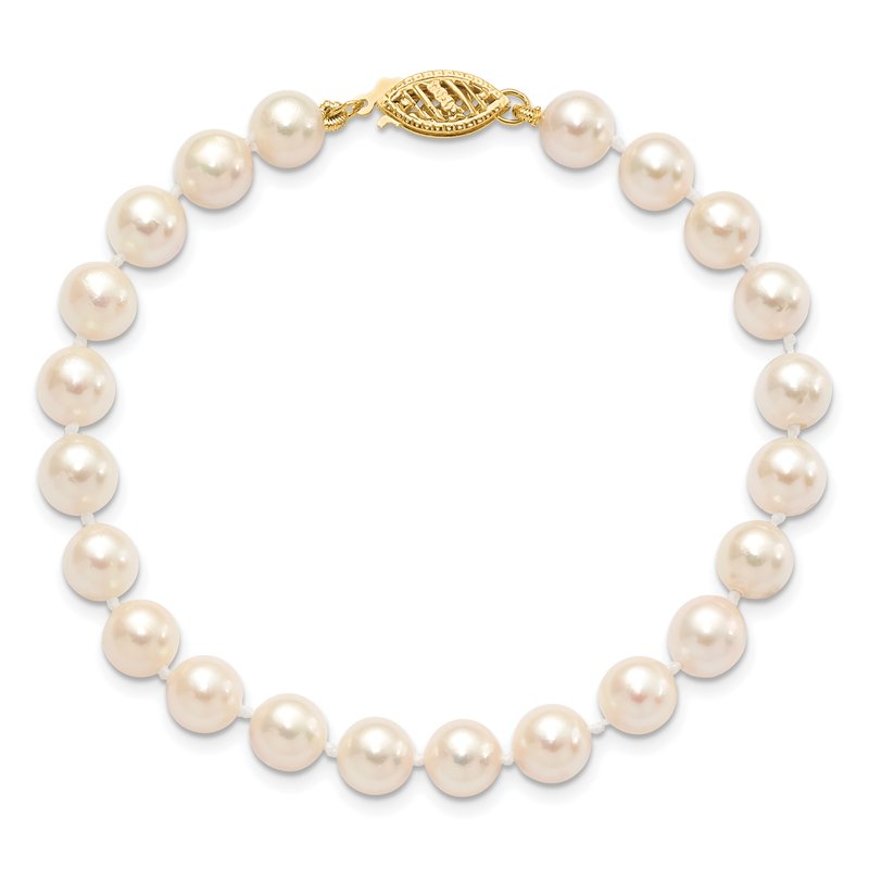 14k 6-7mm White Round Akoya Saltwater Cultured Pearl 16 inch Necklace