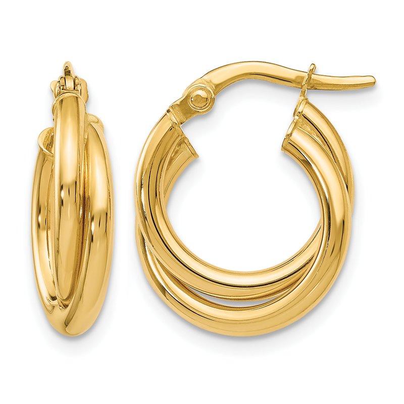 14K Polished Twisted Double Hoop Earrings