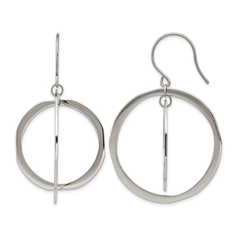 Stainless Steel Polished Circles Dangle Shepherd Hook Earring