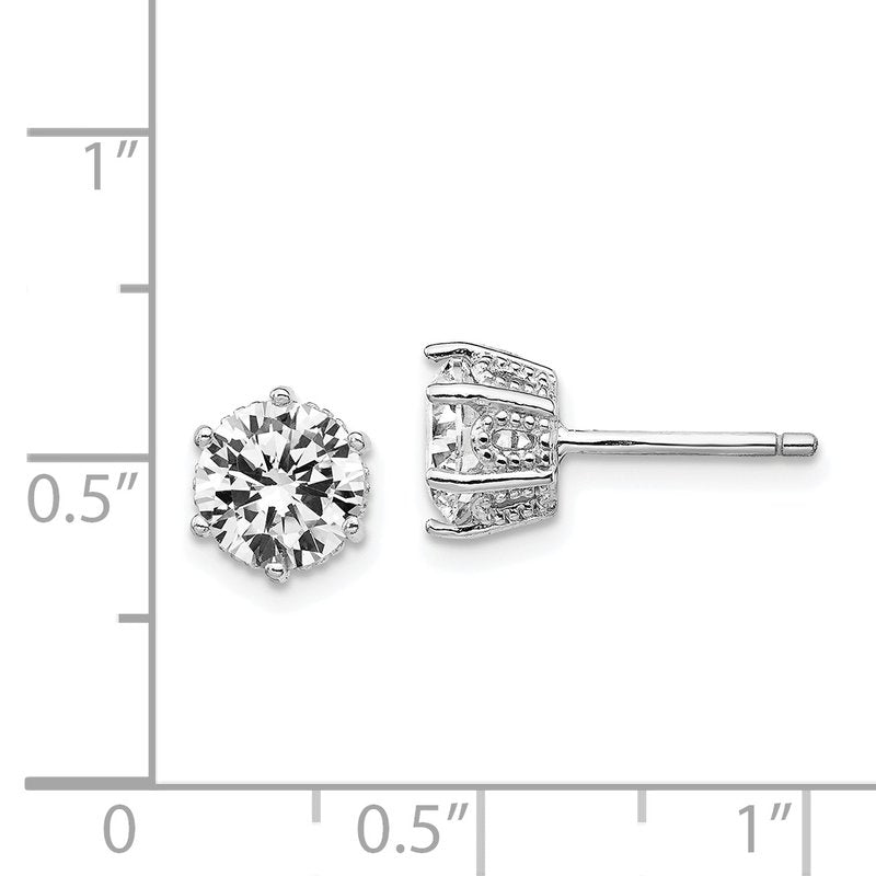 Sterling Silver Rhodium-plated Brilliant-cut 6.5mm CZ Post Stud Earrings