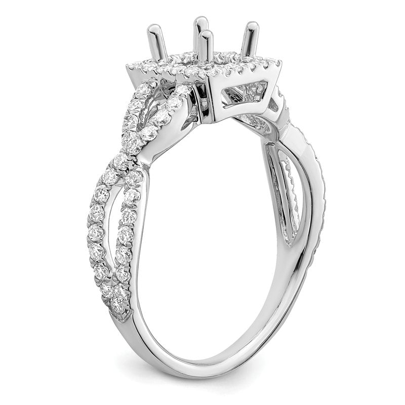 14K White Gold 1/2 carat Lab Grown Diamond VS/SI  D E F  Semi Mount Princess Halo Engagement Ring
