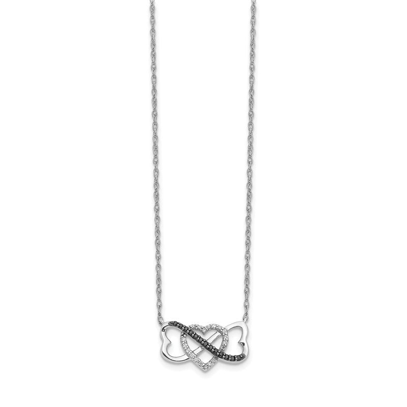 14k White Gold 1/10 carat Blue and White Diamond Heart Infinity 17 inch Necklace