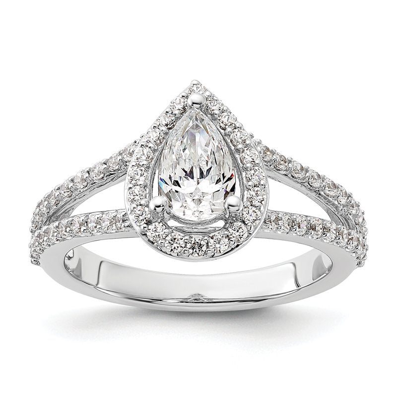 14K White Gold 5/8 carat Lab Grown Diamond VS/SI  D E F  Semi Mount Pear Halo Engagement Ring