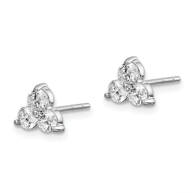 14K White Gold 1/2 carat Lab Grown Diamond VS+ F+ Complete Three Stone Post Stud Earrings