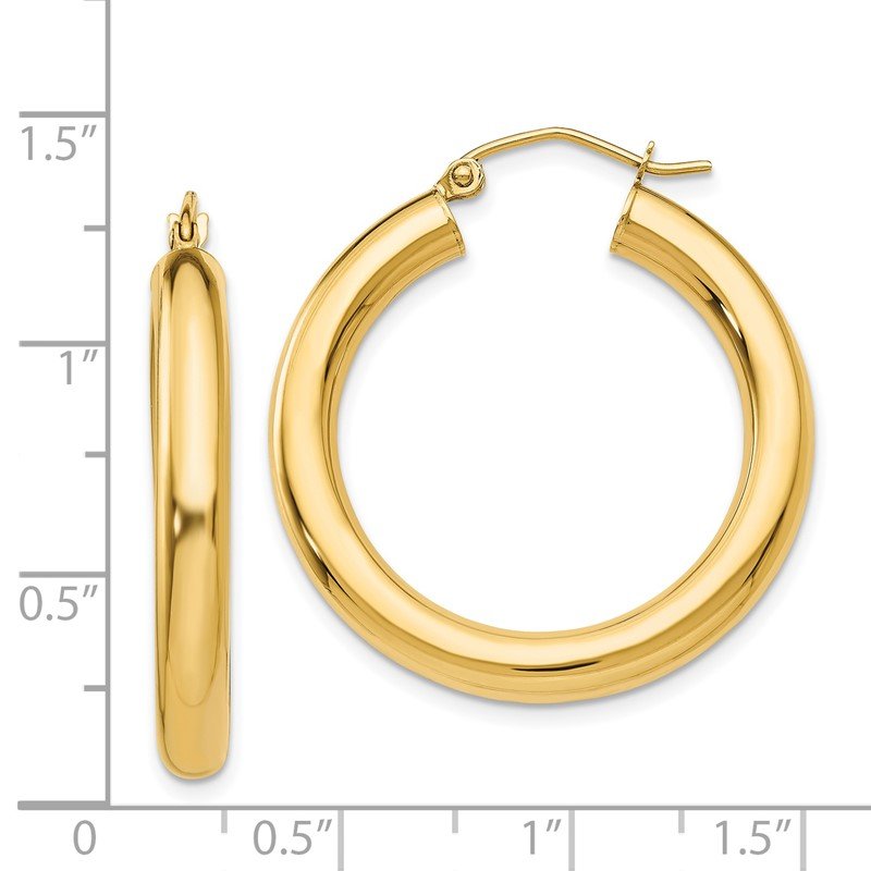 14K 4x30mm Polished Lightweight Tube Hoop Earrings