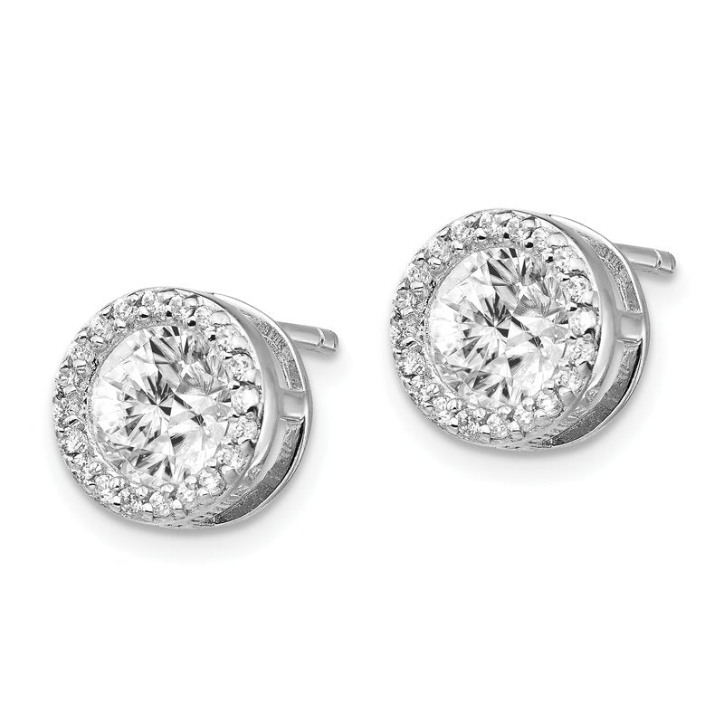 Sterling Silver Rhodium-plated Brilliant-cut CZ Halo Post Earrings