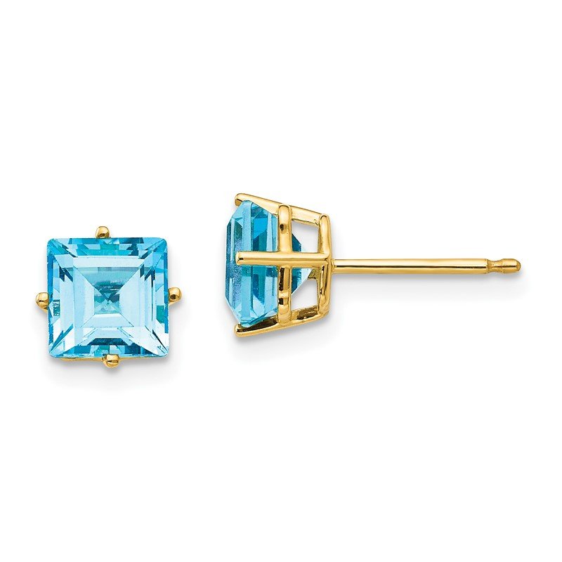 14k 6mm Princess-cut Blue Topaz Post Earrings