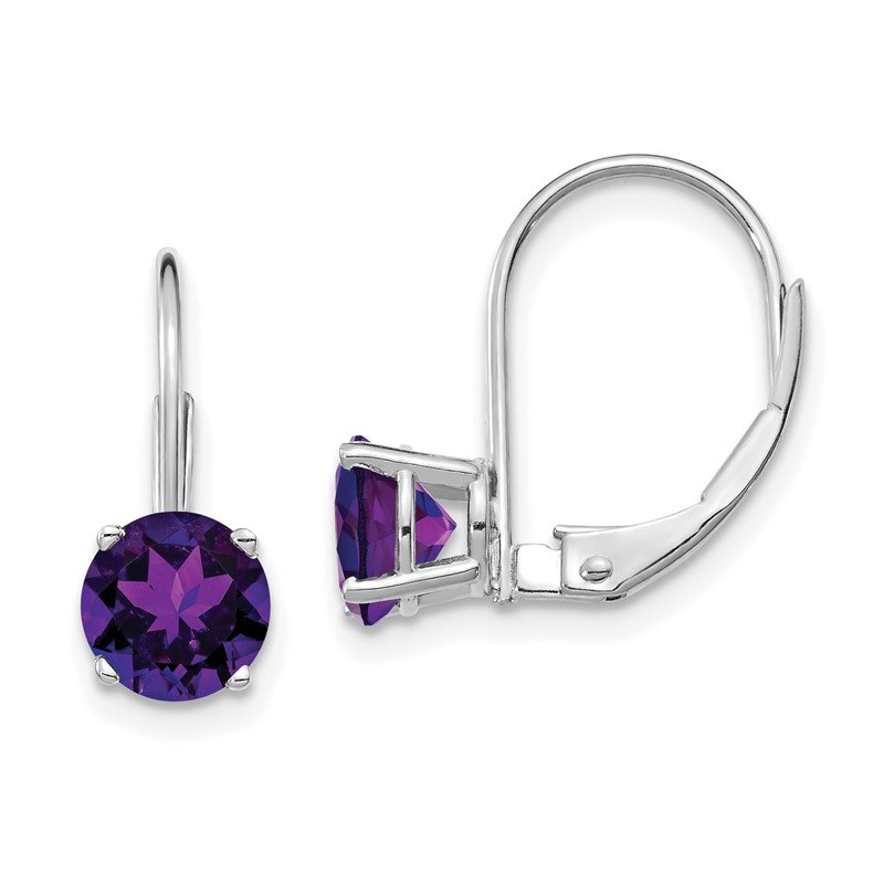 14k White Gold 6mm Round Amethyst Leverback Earrings