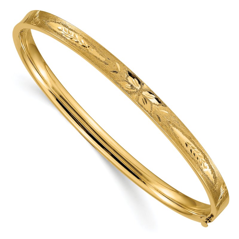 14k 3/16 Diamond-cut Concave 5.00mm Hinged Oval Bangle Bracelet