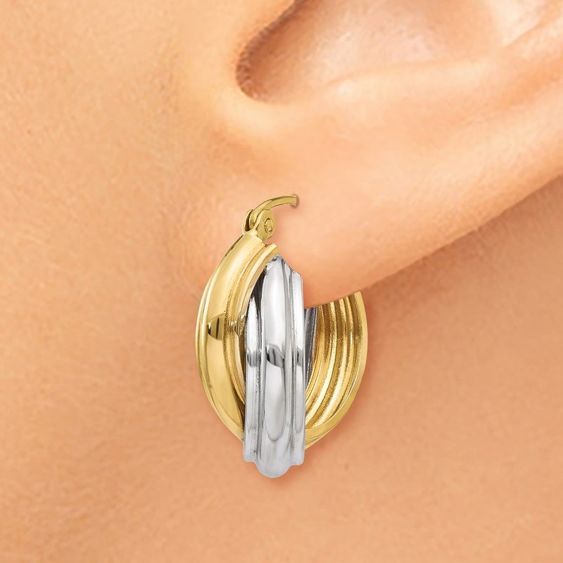 14k Two-tone Polished Double Hoop Earrings