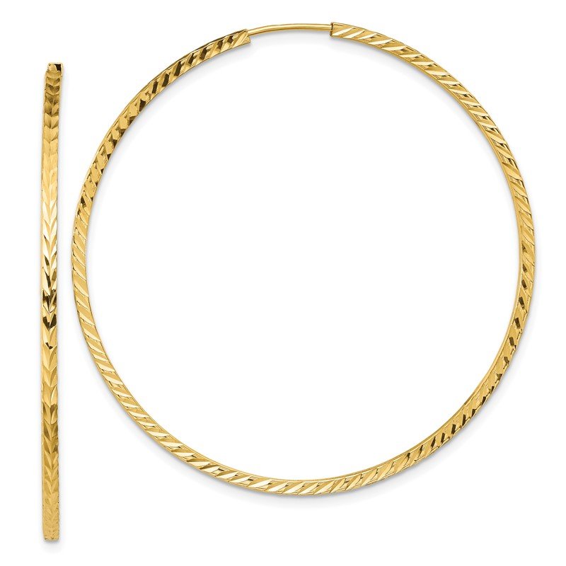 14k 1.35x50mm Diamond-cut Square-Tube Endless Hoop Earrings
