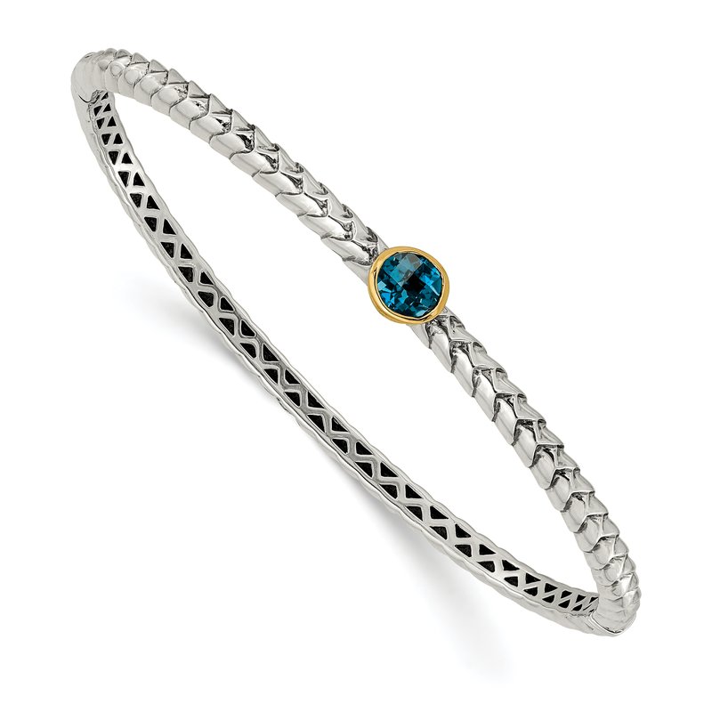 Sterling Silver with 14K Accent London Blue Topaz Hinged Bangle