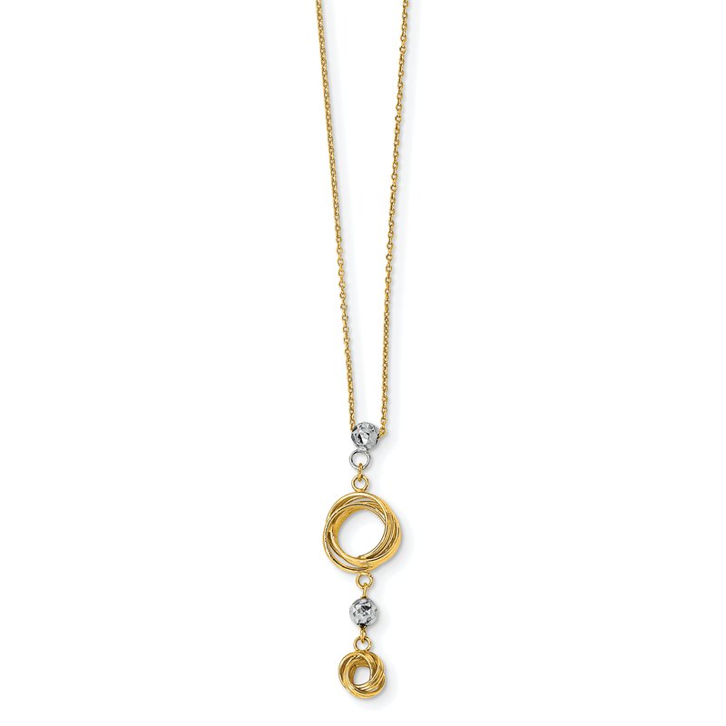 14k Two-tone Polished Love Knots with Diamond-cut Beads 18 inch Necklace