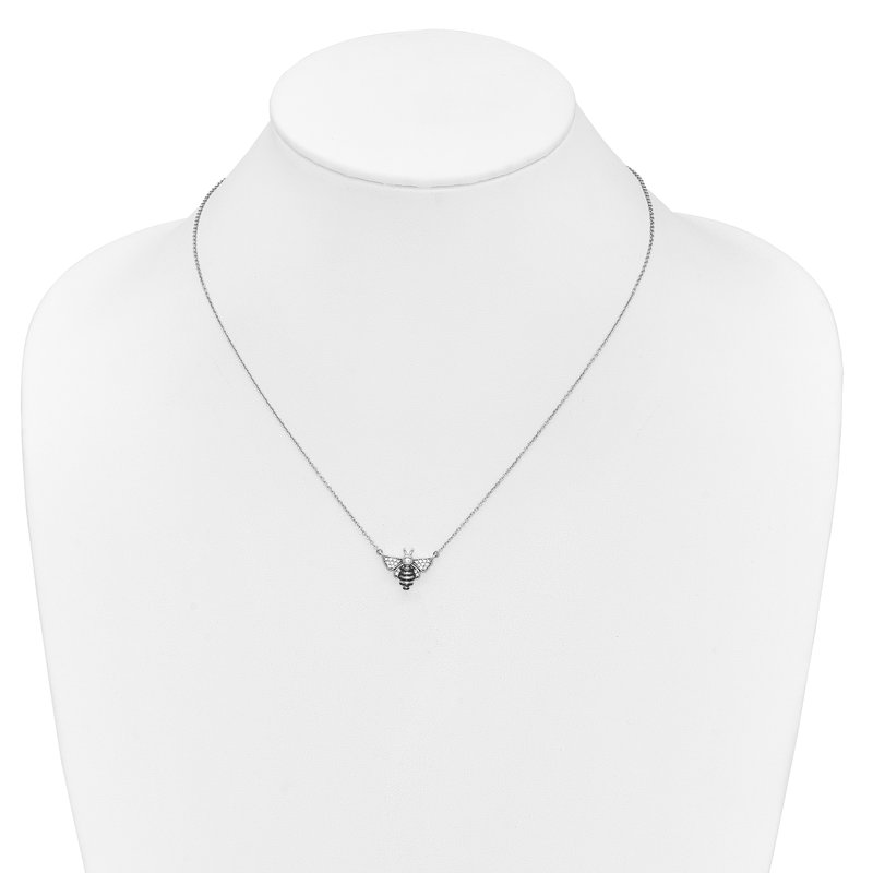 14k White Gold with Black Rhodium 1/10 carat Diamond Bee 18 inch Necklace