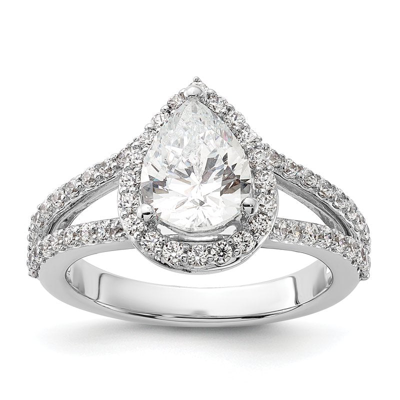 14K White Gold 5/8 carat Lab Grown Diamond VS/SI  D E F  Semi Mount Pear Halo Engagement Ring