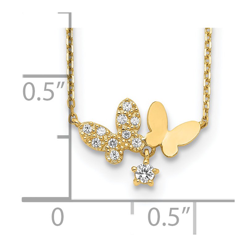 14K Polished CZ Butterflies and Star 18 inch Necklace Plus 2 inch Extender