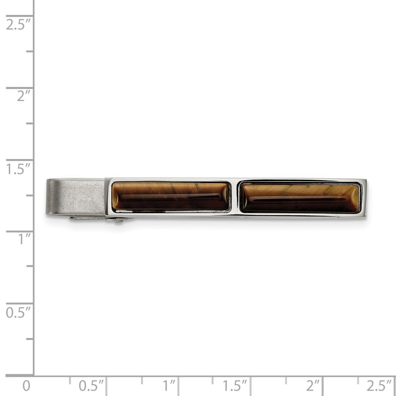 Stainless Steel Brushed and Polished Tiger's Eye Tie Bar