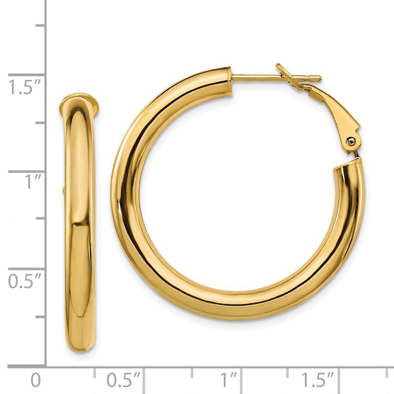 14k 4x25mm Polished Round Omega Back Hoop Earrings