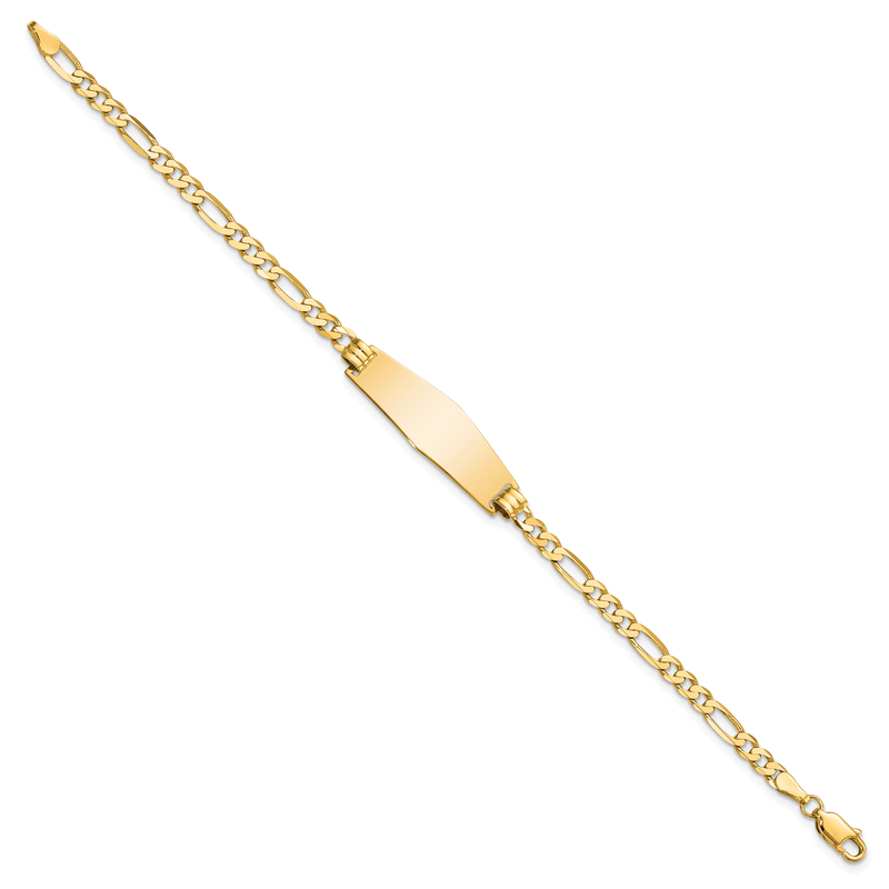 14k Polished Solid Chain/Solid Plate Flat Figaro Link Soft Diamond Shape 28x9.5mm Plate 7 inch ID Bracelet