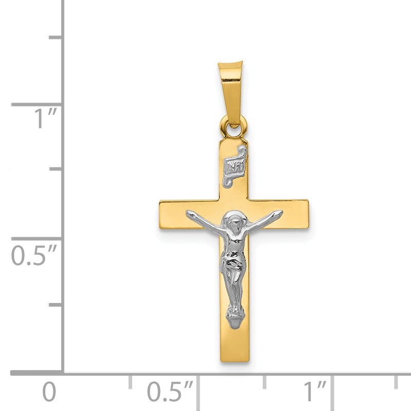 14K and White Rhodium Polished Inri Crucifix Pendant
