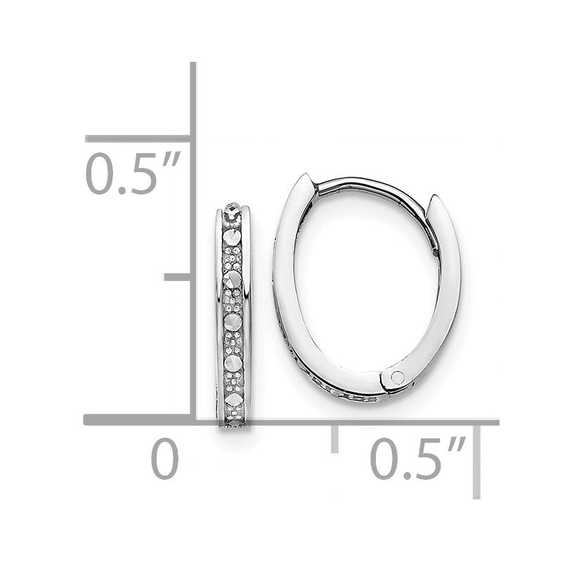 14k White Gold Diamond-cut Oval Hinged Hoop Earrings