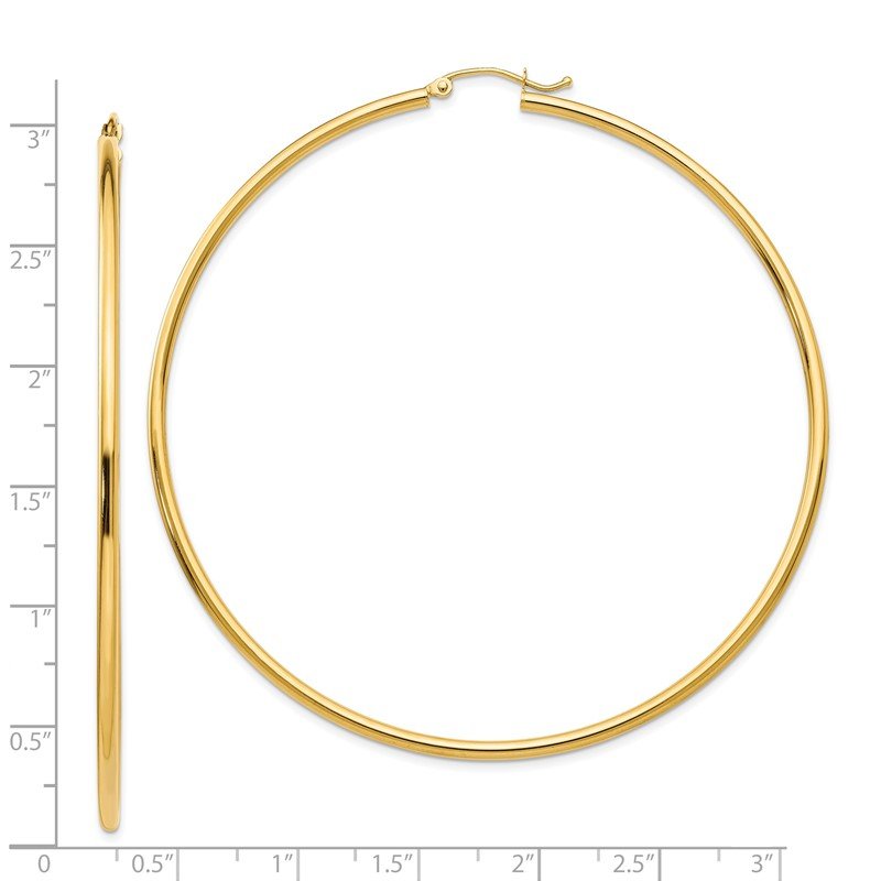 14k 2x70mm Polished Lightweight Round Tube Hoop Earrings