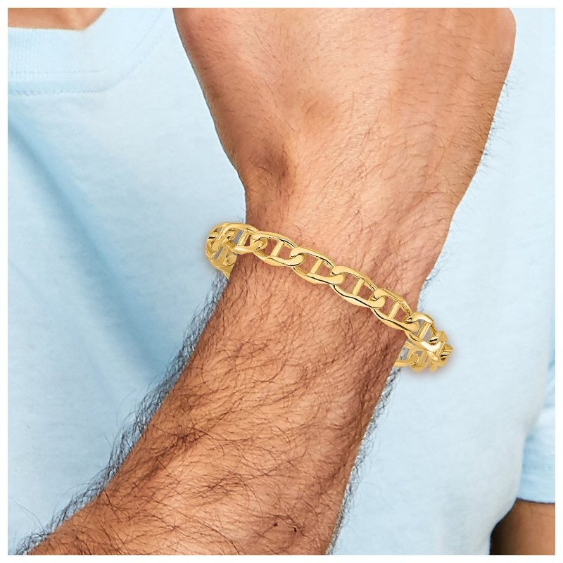 14K 20 inch 9mm Hand Polished Fancy Anchor Link with Fancy Lobster Clasp Chain