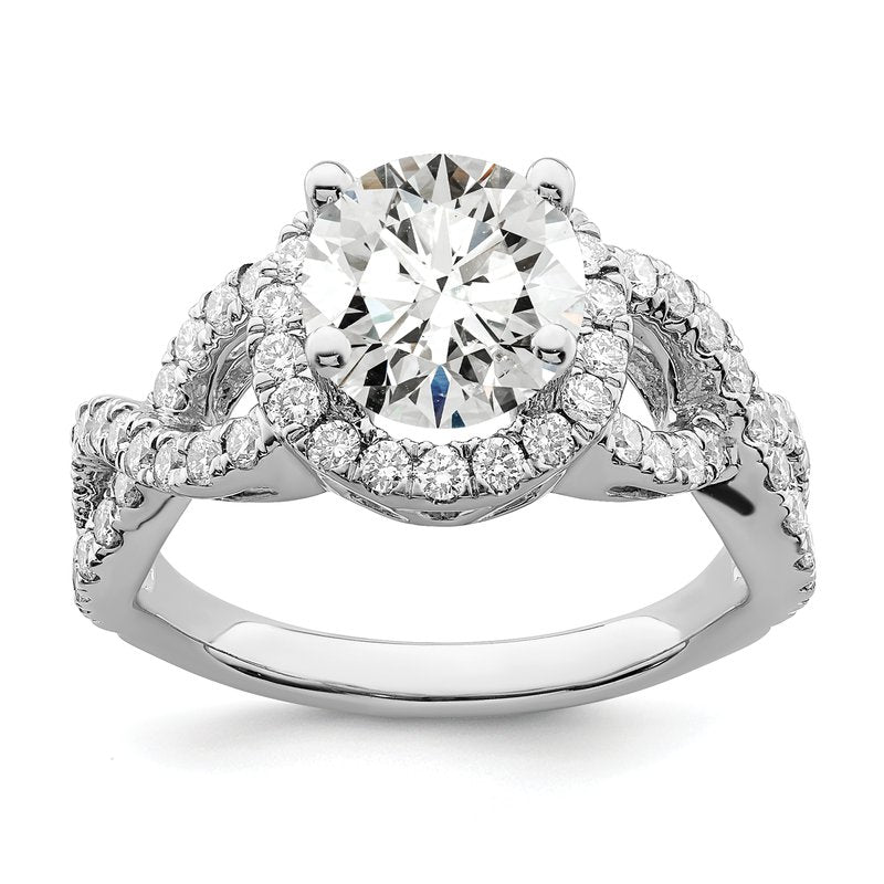 14K White Gold 3/4 carat Lab Grown Diamond VS/SI  D E F  Semi Mount Round Halo Engagement Ring
