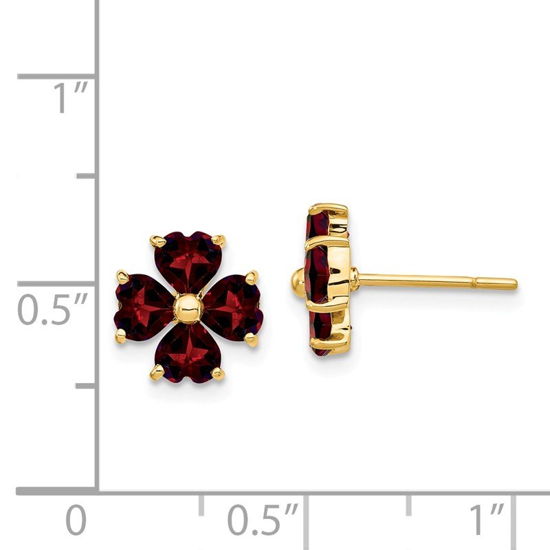 14k Heart-shaped Garnet Flower Post Earrings