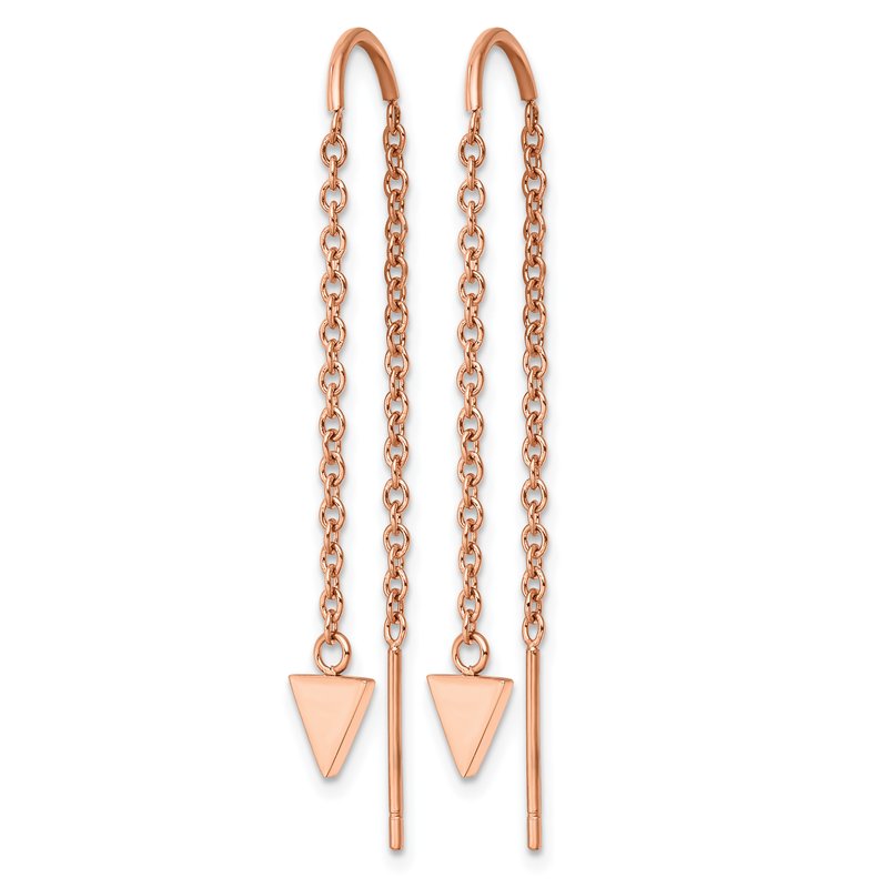 Stainless Steel Polished Rose IP-plated Triangle Threader Dangle Earrings