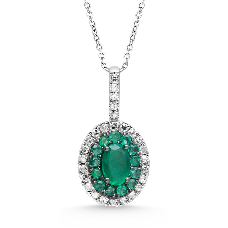 18K 0.21 Ct Diamond &amp; Emerald Pendant