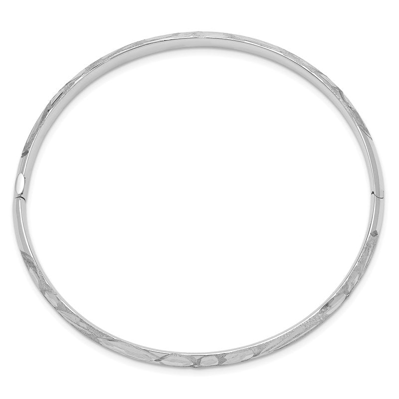 14k 3/16 White Gold Florentine Engraved 5.00mm Hinged Round Bangle Bracelet