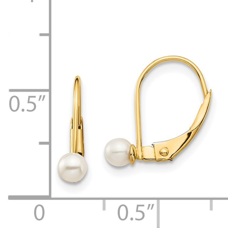 14k Madi K 3-4mm White Round Freshwater Cultured Pearl Leverback Earrings
