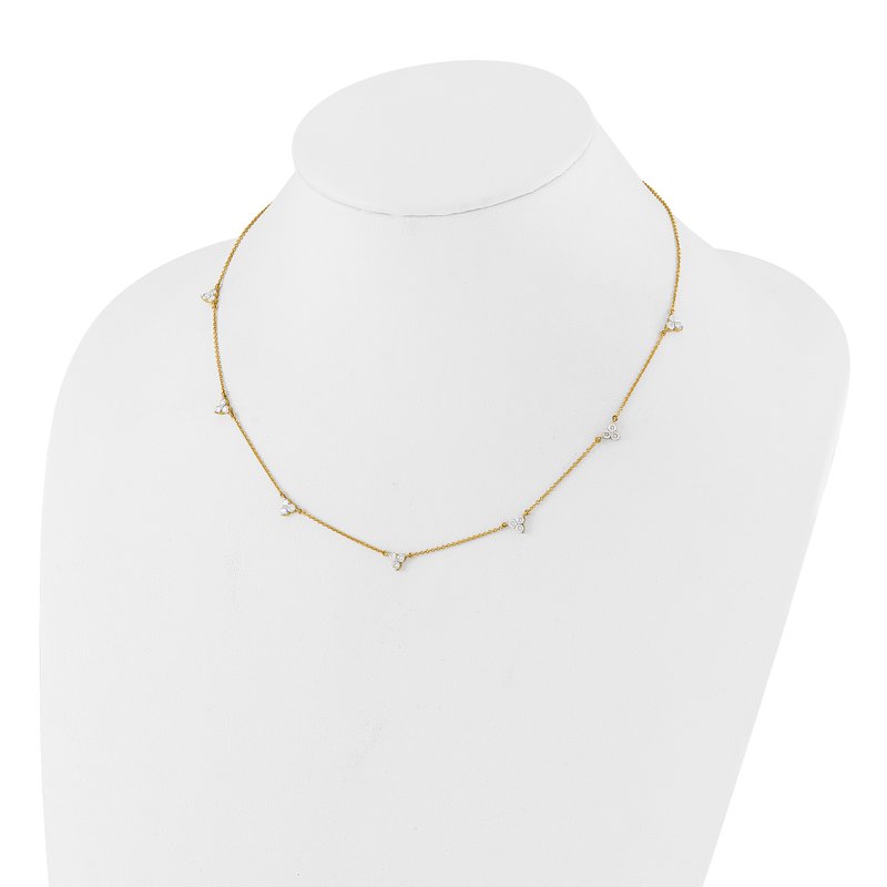 14k Complete 1 carat Diamond 3-Stone Cluster 7-Station 18 inch Necklace