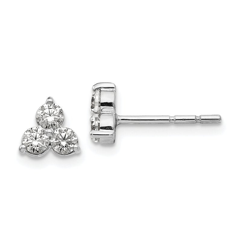 14K White Gold 1/2 carat Lab Grown Diamond VS+ F+ Complete Three Stone Post Stud Earrings