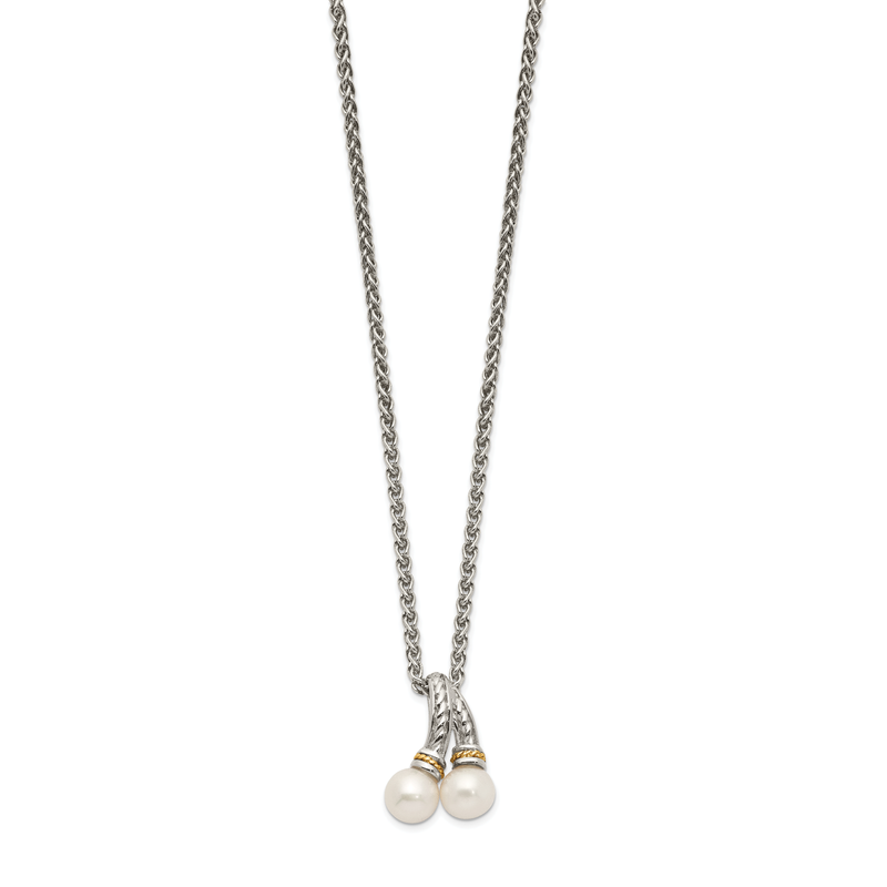 Sterling Silver Rhodium-plated with 14K Accent 18 Inch 6-7mm Freshwater Cultured Pearl Necklace