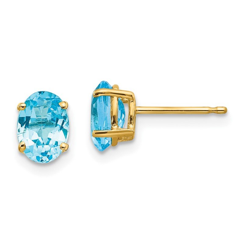 14k 7x5mm Oval Blue Topaz Post Earrings